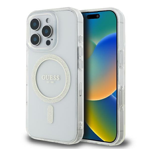 Guess GUHMP16LHFGERET iPhone 16 Pro6.3&quot; przeźroczysty/transparent hardcase IML Glitter Circle MagSafe