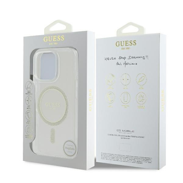 Guess GUHMP16LHFGERET iPhone 16 Pro6.3&quot; przeźroczysty/transparent hardcase IML Glitter Circle MagSafe