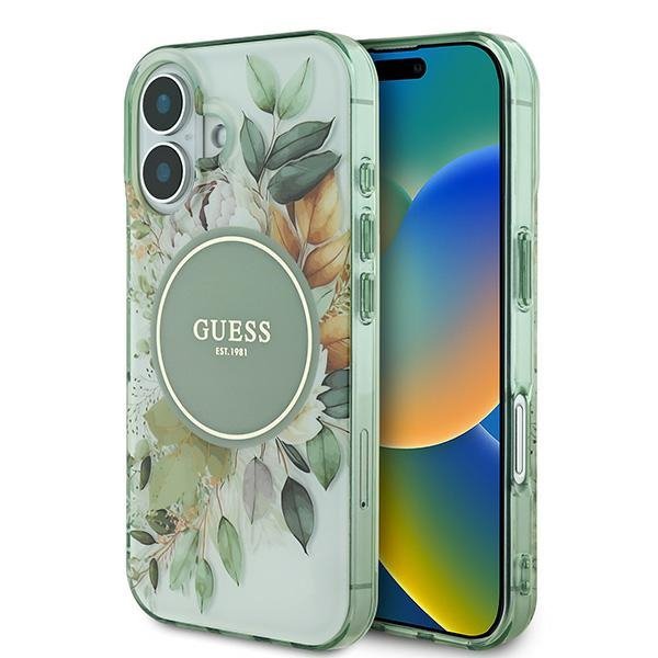 Guess GUHMP16SHFWBDCEN iPhone 16 6.1&quot; zielony/green hardcase IML Flower & Tonal Circle MagSafe
