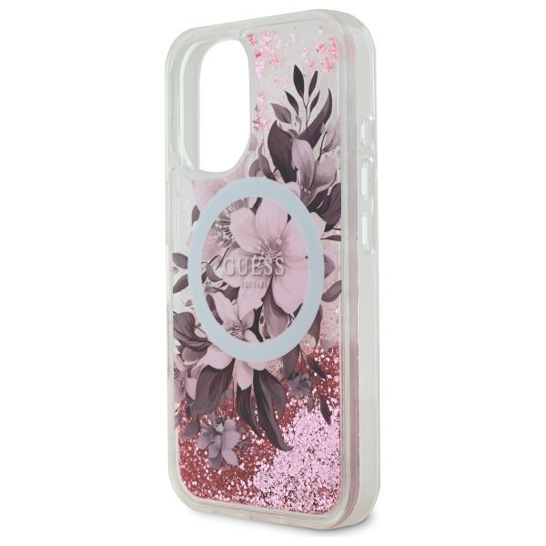 Guess GUHMP16SLFMWTP iPhone 166.1&quot; różowy/pink hardcase Liquid Glitter Flower MagSafe