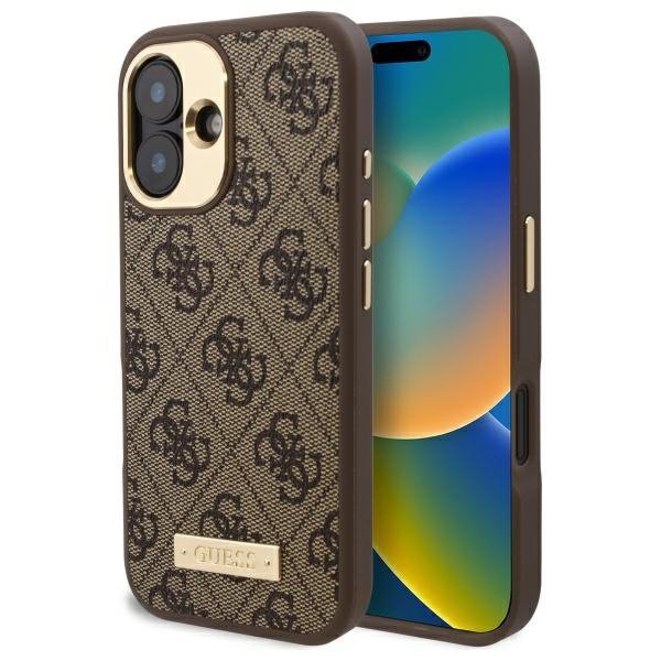 Guess GUHMP16SU4GPRW iPhone 16 6.1&quot; brązowy/brown hardcase 4G Logo Plate MagSafe