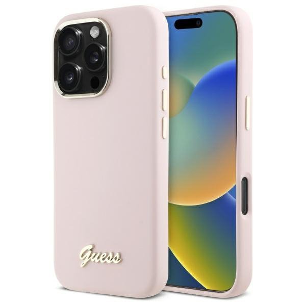 Guess GUHCP16XSMBSLP iPhone 16 Pro Max6.9&quot; różowy/pink hardcase Silicone Script Metal Logo & Frame