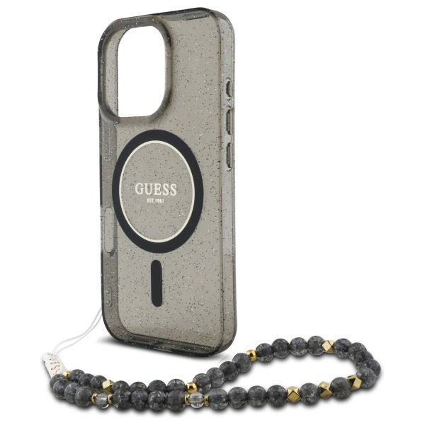 Guess GUHMP16XHGCRELSK iPhone 16 Pro Max 6.9&quot; czarny/black hardcase IML Glitter With Pearl Strap MagSafe