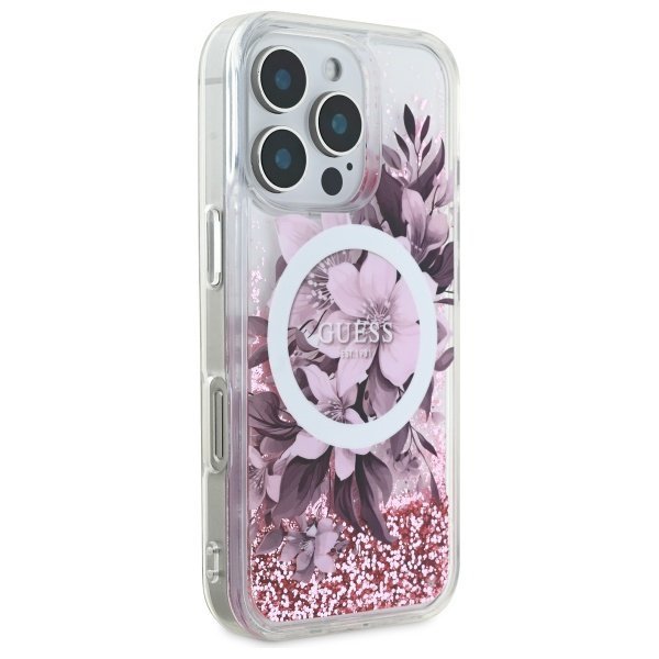 Guess GUHMP16LLFMWTP iPhone 16 Pro 6.3&quot;  różowy/pink hardcase Liquid Glitter Flower MagSafe