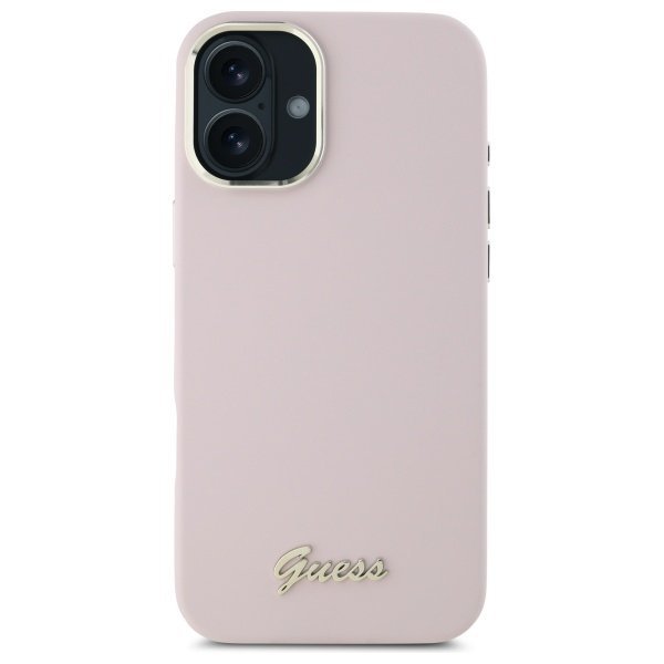 Guess GUHCP16MSMBSLP iPhone 16 Plus 6.7&quot; różowy/pink hardcase Silicone Script Metal Logo & Frame