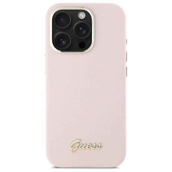 Guess GUHCP16LSMBSLP iPhone 16 Pro 6.3&quot;  różowy/pink hardcase Silicone Script Metal Logo & Frame