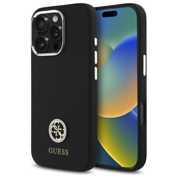 Guess GUHCP16LM4DGPK iPhone 16 Pro 6.3&quot;  czarny/black hardcase Silicone Logo Strass 4G