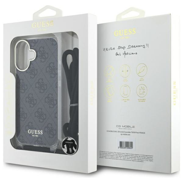 Guess GUHCP16SHC4SEK iPhone 16 6.1&quot;      czarny/black hardcase Crossbody Cord 4G Print