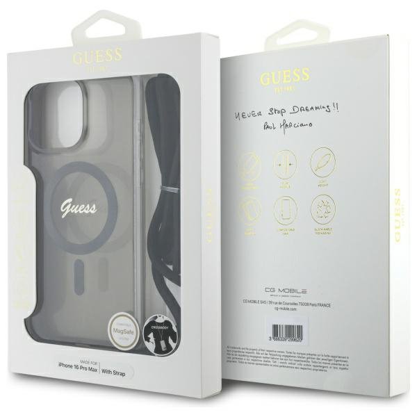 Guess GUHMP16LHCTSGNSK iPhone 16 Pro     6.3&quot; czarny/black hardcase Crossbody Cord Script MagSafe