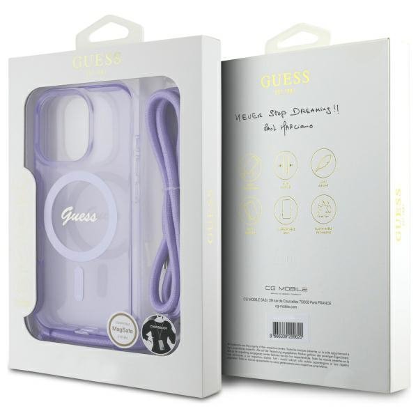 Guess GUHMP16LHCTSGNSU iPhone 16 Pro     6.3&quot; fioletowy/purple hardcase Crossbody Cord Script MagSafe