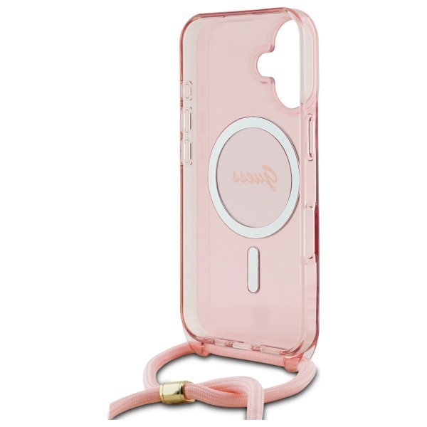 Guess GUHMP16SHCTSGNSP iPhone 16 6.1&quot;    różowy/pink hardcase Crossbody Cord Script MagSafe