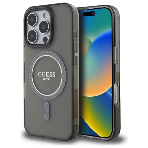 Guess GUHMP16XHFGEREK iPhone 16 Pro Max  6.9&quot; czarny/black hardcase IML Glitter Circle MagSafe
