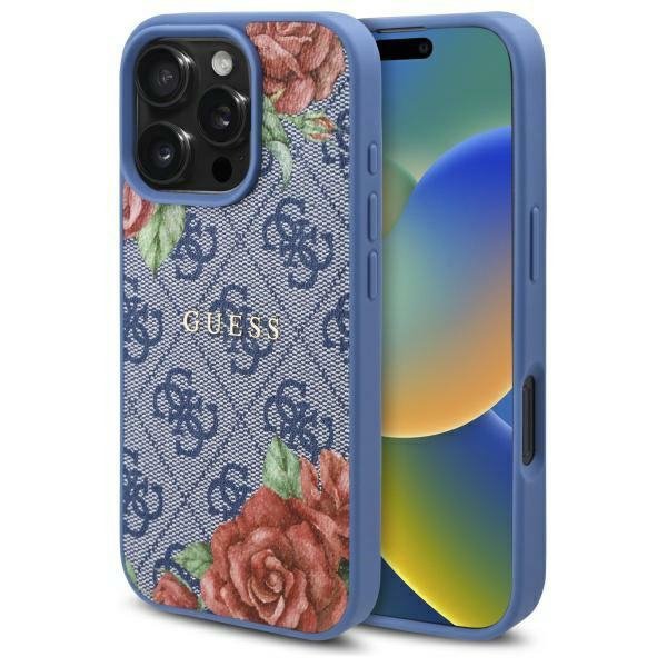 Guess GUHMP16XP4ROPEMCB iPhone 16 Pro    Max 6.9&quot; niebieski/blue hardcase 4G Flowers Print MagSafe