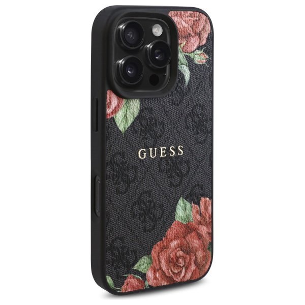 Guess GUHMP16LP4ROPEMCK iPhone 16 Pro    6.3&quot; czarny/black hardcase 4G Flowers Print MagSafe
