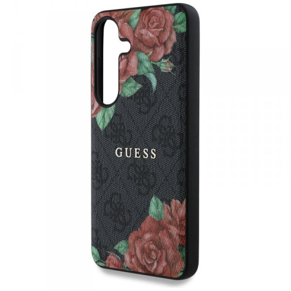 Etui Guess Leather 4G Flowers Print      Metal Classic Logo MagSafe Samsung Galaxy S25 czarny