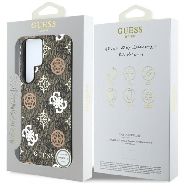 Etui Guess 4G Printed Colored Peony      Pattern MagSafe do Samsung Galaxy S25 Ultra brązowy