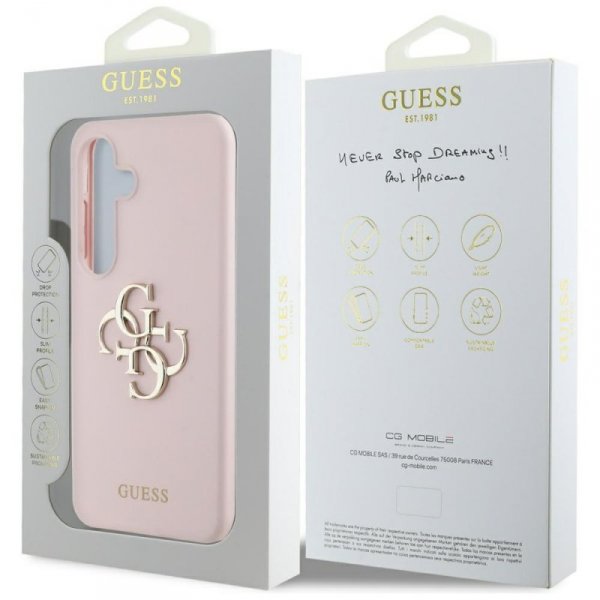 Etui Guess Silicone Big 4G Logo Bottom   Script Samsung Galaxy S25 różowy