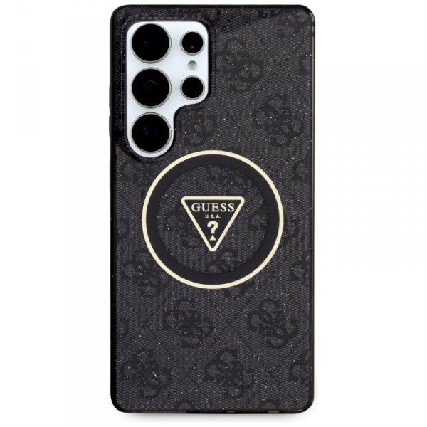 Etui Guess 4G Glitter Triangle Buttons MagSafe do Samsung Galaxy S25 Ultra czarny