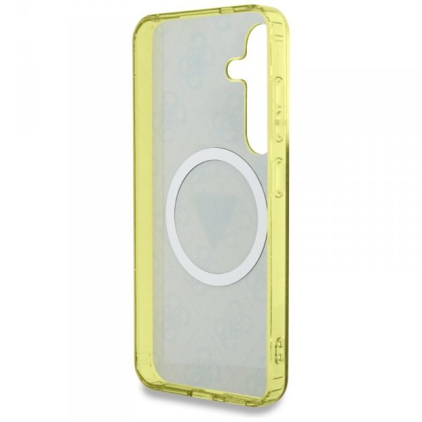 Etui Guess 4G Glitter Triangle Buttons   MagSafe do Samsung Galaxy S25 brązowy