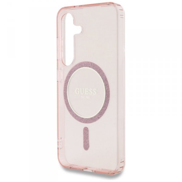 Etui Guess Glitter Circle Classic Logo   MagSafe do Samsung Galaxy S25 różowy