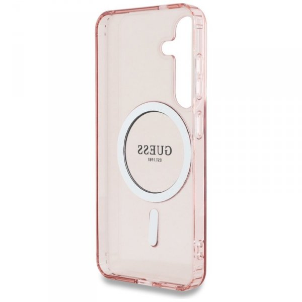 Etui Guess Glitter Circle Classic Logo   MagSafe do Samsung Galaxy S25 różowy
