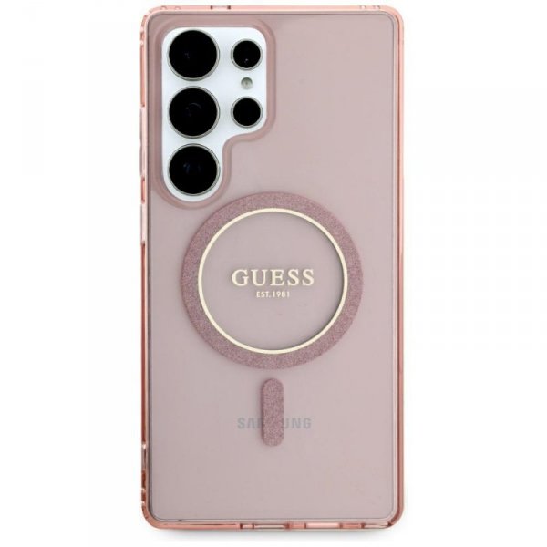 Etui Guess Glitter Circle Classic Logo   MagSafe do Samsung Galaxy S25 Ultra różowy