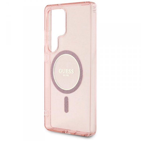 Etui Guess Glitter Circle Classic Logo   MagSafe do Samsung Galaxy S25 Ultra różowy