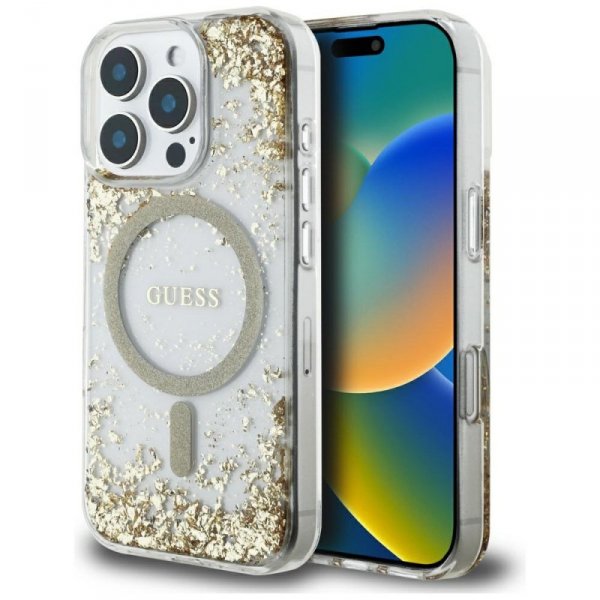 Etui Guess HC Resin Bottom Glitter do    iPhone 16 Pro Max MagSafe złoty