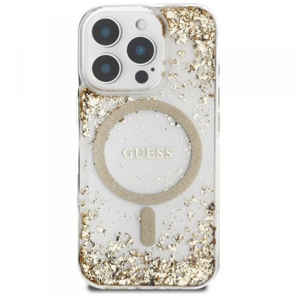 Etui Guess HC Resin Bottom Glitter do    iPhone 16 Pro Max MagSafe złoty