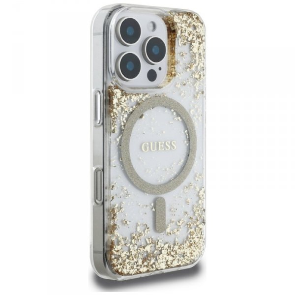 Etui Guess HC Resin Bottom Glitter do    iPhone 16 Pro Max MagSafe złoty