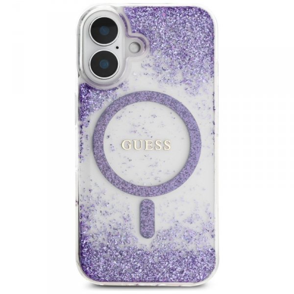 Etui Guess HC Resin Bottom Glitter do    iPhone 16 MagSafe fioletowy