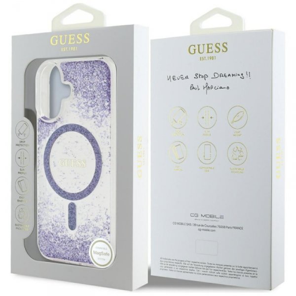 Etui Guess HC Resin Bottom Glitter do    iPhone 16 MagSafe fioletowy