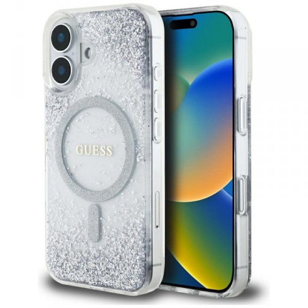 Etui Guess HC Resin Bottom Glitter do    iPhone 16 MagSafe srebrny