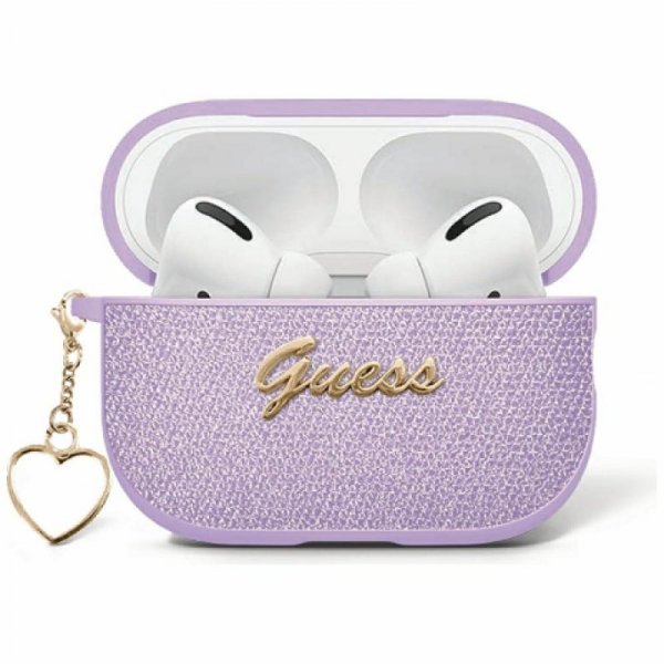 Etui Guess Metallic Script Charm do      AirPods 4 fioletowy