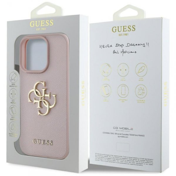 Etui Guess Grained Big 4G Logo Small     Classic Logo do iPhone 16 Pro Max różowy