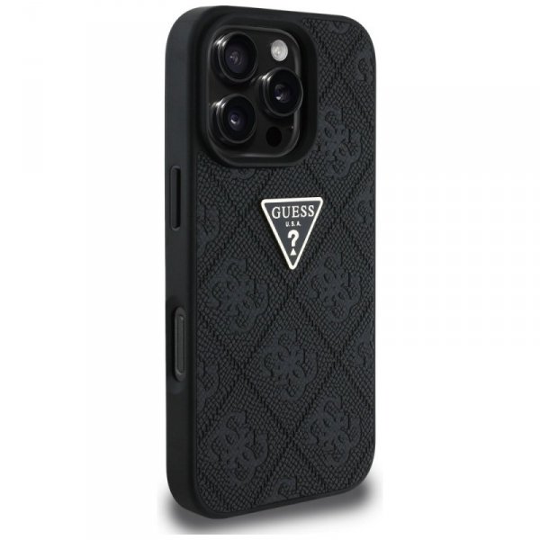 Etui Guess Hot Stamp 4G Pattern Triangle Metal Logo do iPhone 16 Pro czarny