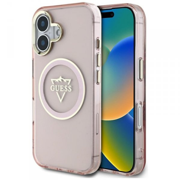 Etui Guess IML Metal Mountain Logo       MagSafe do iPhone 16 różowy