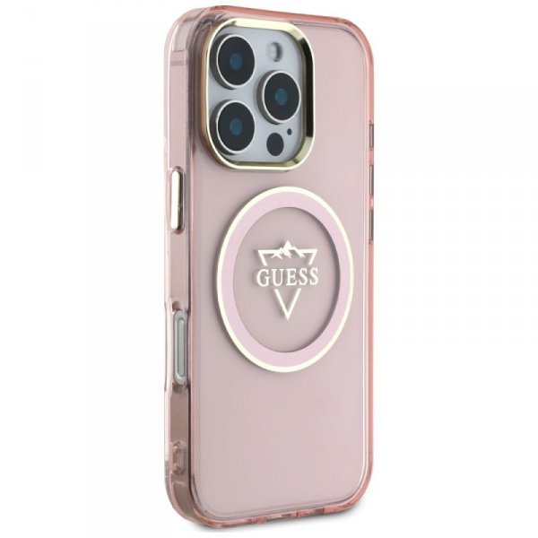 Etui Guess IML Metal Mountain Logo       MagSafe do iPhone 16 Pro różowy