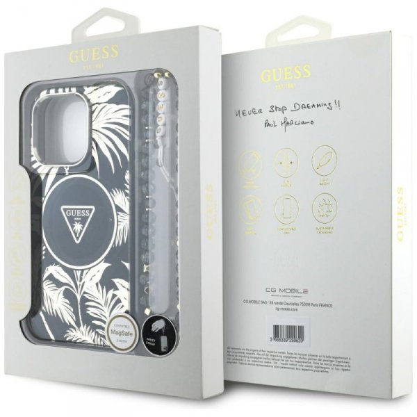 Etui Guess Palm Trees Triangle Pearl     Strap MagSafe do iPhone 16  Pro Max czarny