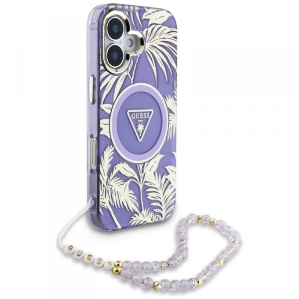 Etui Guess Palm Trees Triangle Pearl     Strap MagSafe do iPhone 16 fioletowy
