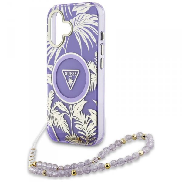 Etui Guess Palm Trees Triangle Pearl     Strap MagSafe do iPhone 16 fioletowy