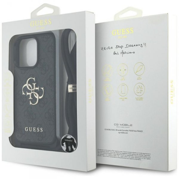 Etui Guess 4G Big Logo Cord Stap         Crossbody do iPhone 16 Pro Max czarny