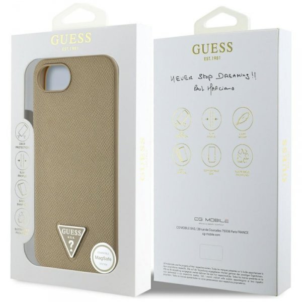 Etui Guess Grained Triangle MagSafe do   iPhone 16e brązowy