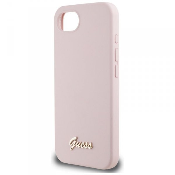 Etui Guess Silicone Script Metal Logo    MagSafe do iPhone 16e różowy