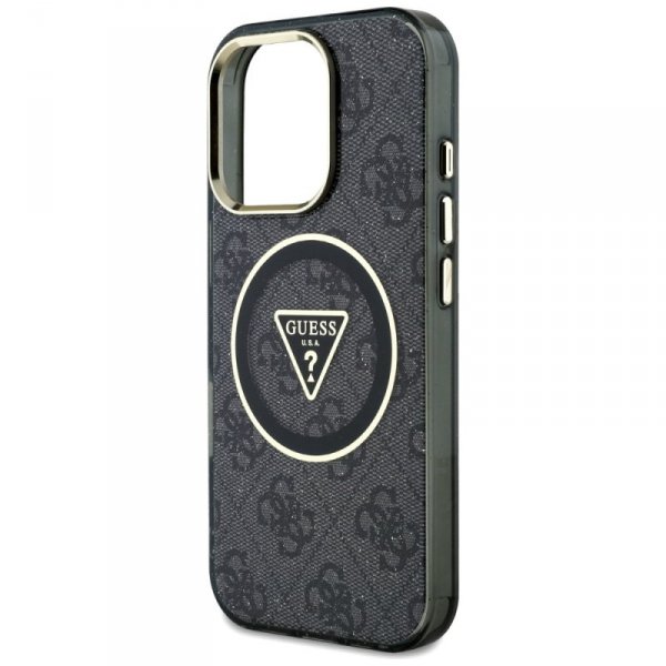 Etui Guess IML Metal Glitter 4G Circle   Triangle MagSafe do iPhone 16 Pro czarny