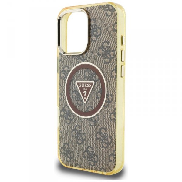 Etui Guess IML Metal Glitter 4G Circle   Triangle MagSafe do iPhone 16 Pro brązowy