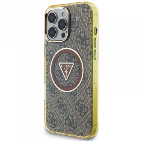 Etui Guess IML Metal Glitter 4G Circle   Triangle MagSafe do iPhone 16 Pro Max brązowy