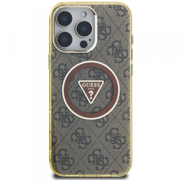 Etui Guess IML Metal Glitter 4G Circle   Triangle MagSafe do iPhone 16 Pro Max brązowy