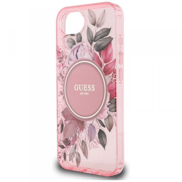 Etui Guess IML Flowers MagSafe do iPhone 16e różowy