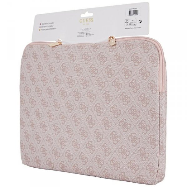 Torba Guess Sleeve 14&quot; 4G Zipper Pocket  Triangle Logo różowy
